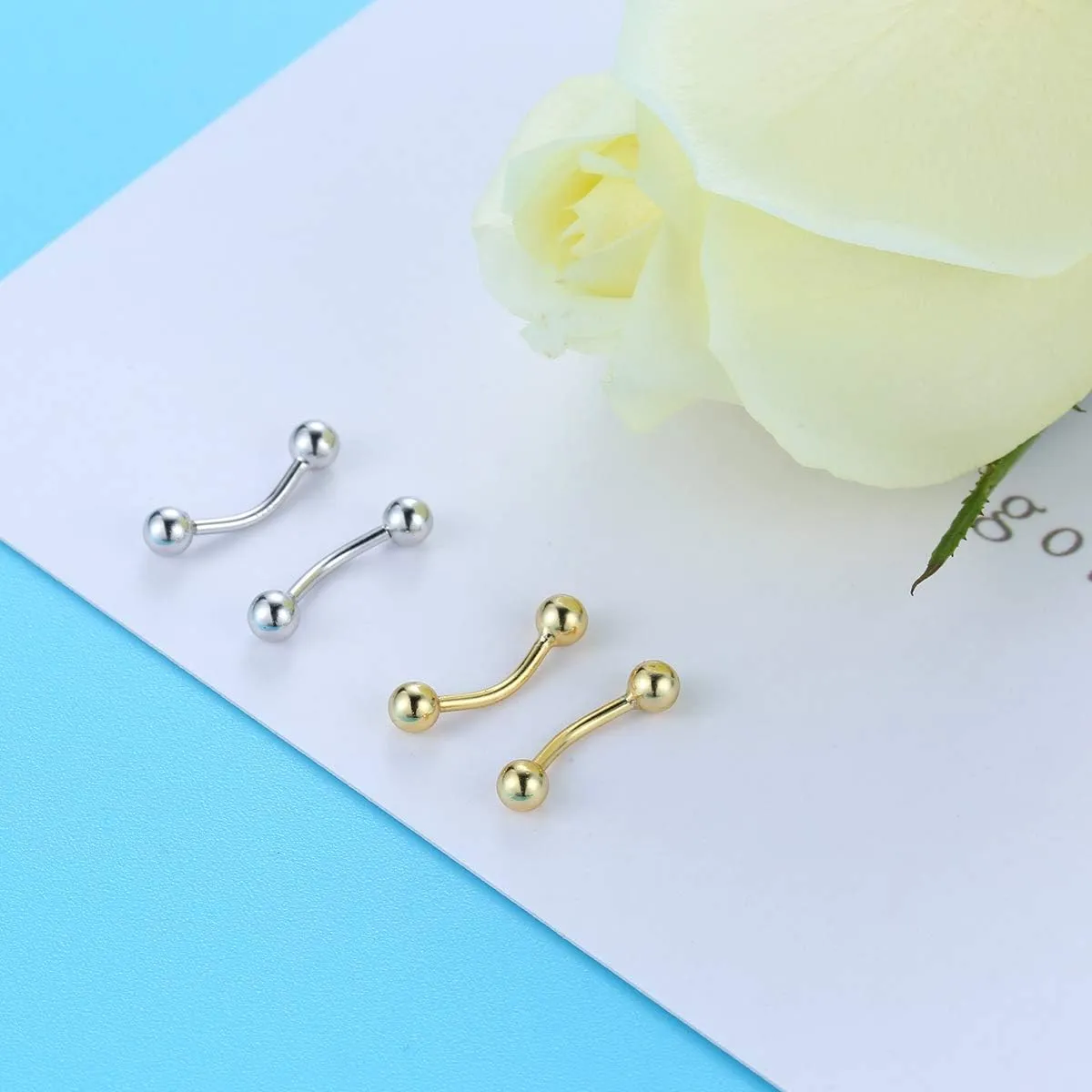 Daith Rook Earrings Sterling Silver Cartilage Earring Stud Tragus Piercing Eyebrow Rings Petite Belly Ring Curved Barbell Body Piercing 5/16''
