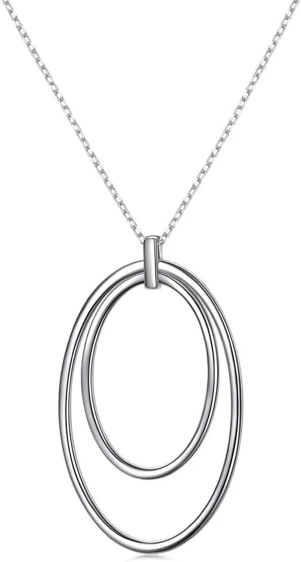 DAOCHONG 925 Sterling Silver Long Chain Sweater Large Necklace for Women Statement Pendant Fringe Necklaces Jewelry