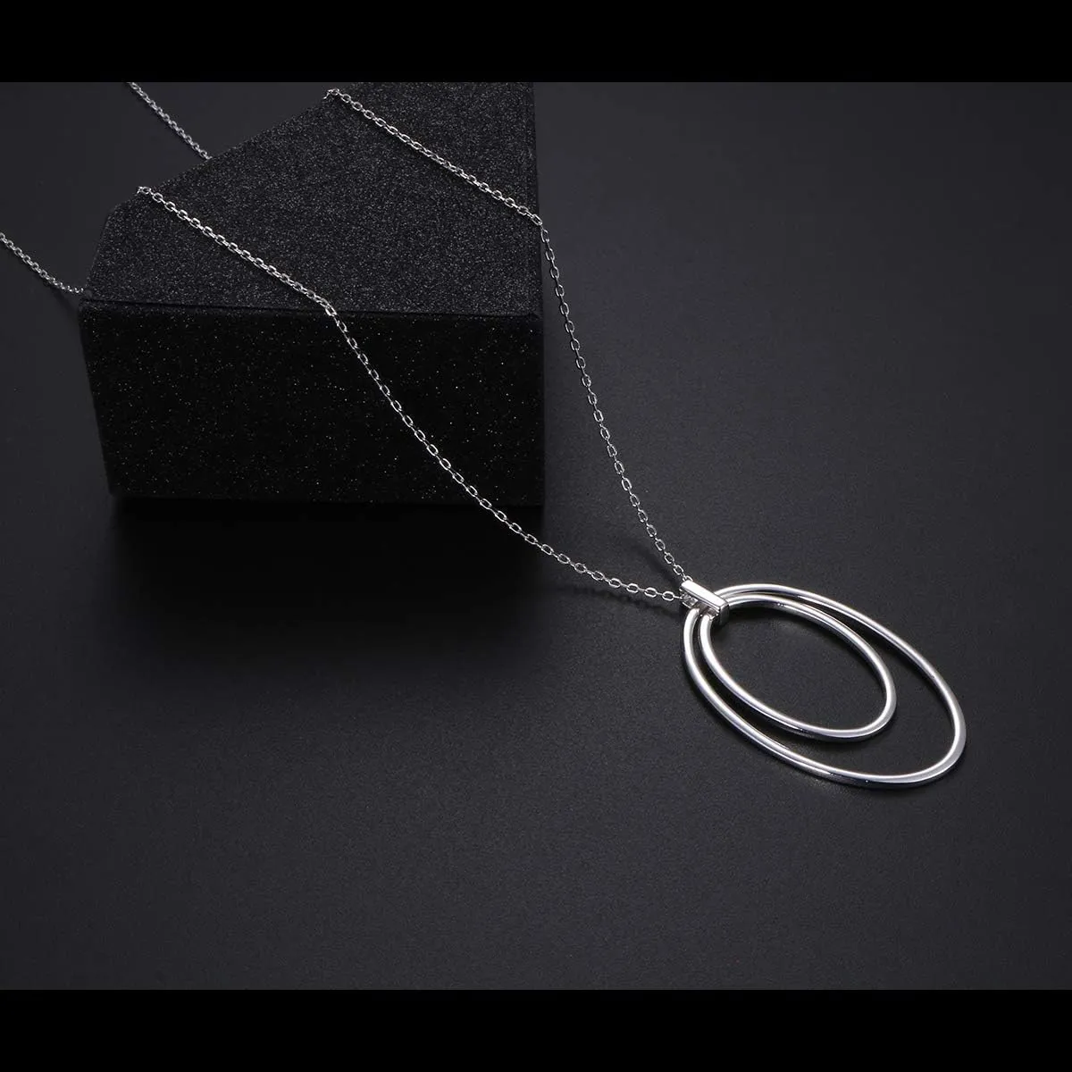 DAOCHONG 925 Sterling Silver Long Chain Sweater Large Necklace for Women Statement Pendant Fringe Necklaces Jewelry