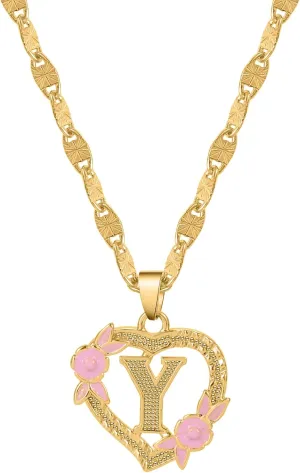 Dascus Initial Heart Necklace For Women Gold Heart Letter Chain A-Z Name Alphabet Pendant Necklaces Jewelry For Women Girl Gifts