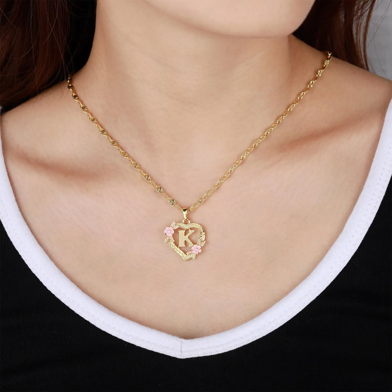 Dascus Initial Heart Necklace For Women Gold Heart Letter Chain A-Z Name Alphabet Pendant Necklaces Jewelry For Women Girl Gifts