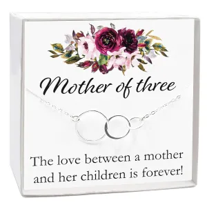Dashe Designs Mother of Three Necklace Gift with Card, Third Child Gift for Mom or Wife from Husband Daughter Son, Sterling Silver Circles (16 inches)