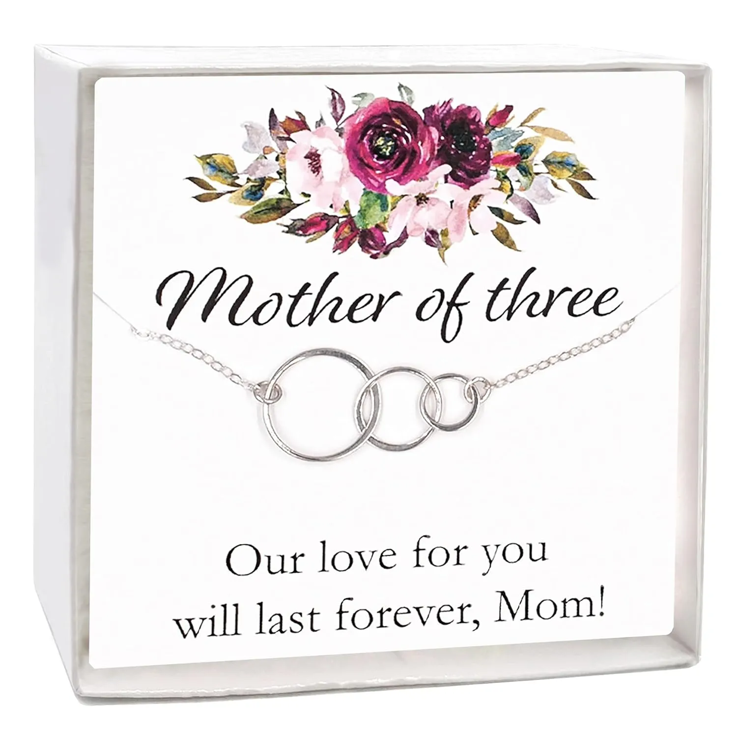 Dashe Designs Mother of Three Necklace, Mom Three Daughter, Mommy of 3 Kids, Third Child Present for Mom, Mother's Birthday Gift (16 inches)