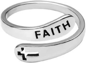 DATOA Open Statement Faith Cross Rings Adjustable Minimalist Hope Love Eternity Wedding Band Promise Ring Fashion Jewelry Gifts for Women Men Xmas