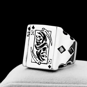 Death Grim Reaper with scythe Skull Rings for men Devil Clubs King Poker style Biker 316 Stainless Rings Iced Out Jewelry Punk Ring Hip Hop Devil Demon Gothic Style mens fashion ring