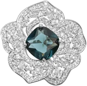 Delicate Crystal Flower Expandable Statement Ring for Women Princess Cut Cube CZ Big Floral Bridal Adjustable Open Stacking Finger Bands Promise Eternity Rings Exquisite Jewelry Gifts Wedding