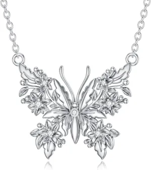 Diamond Butterfly Necklace for Women 925 Sterling Silver Butterfly Pendant with Lab Grown Diamond Jewelry Gifts for Loved Ones