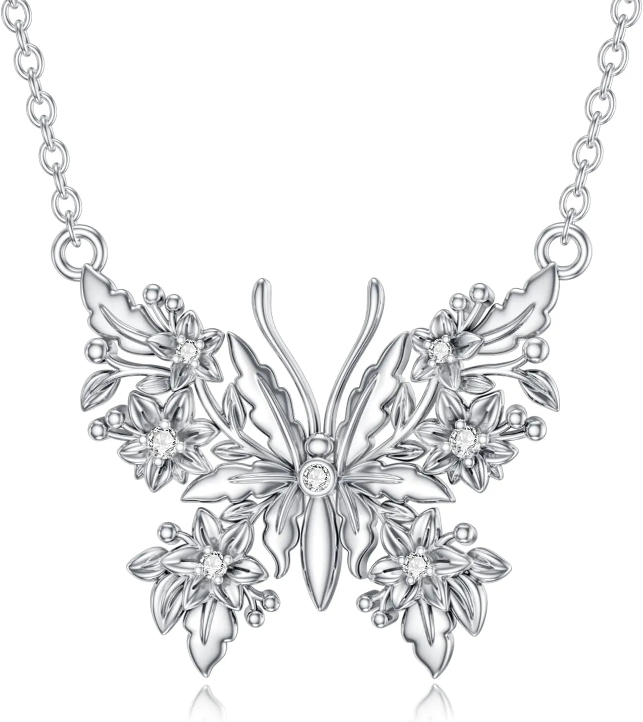 Diamond Butterfly Necklace for Women 925 Sterling Silver Butterfly Pendant with Lab Grown Diamond Jewelry Gifts for Loved Ones