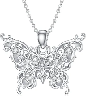 Diamond Butterfly Pendant Necklace for Women 925 Sterling Silver Lab Grown Diamond Jewelry Gifts for Loved Ones