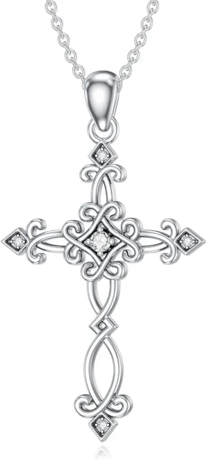 Diamond Cross Pendant Necklace for Women 925 Sterling Silver Lab Grown Diamond Jewelry Gifts for Her 127981