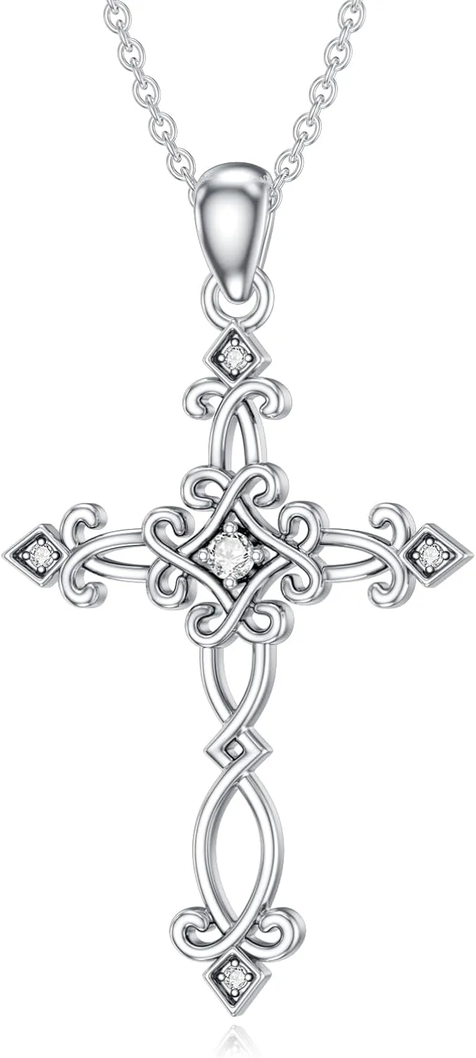 Diamond Cross Pendant Necklace for Women 925 Sterling Silver Lab Grown Diamond Jewelry Gifts for Her 127981