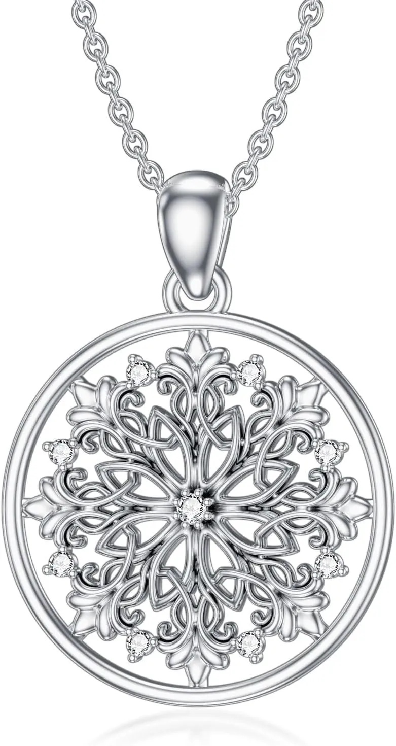 Diamond Openwork Circle Necklace for Women 925 Sterling Silver Filigree Circle Pendant with Lab Grown Diamond Jewelry Gifts