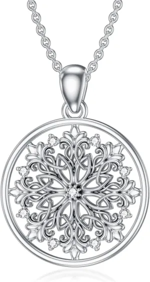 Diamond Openwork Circle Necklace for Women 925 Sterling Silver Filigree Circle Pendant with Lab Grown Diamond Jewelry Gifts
