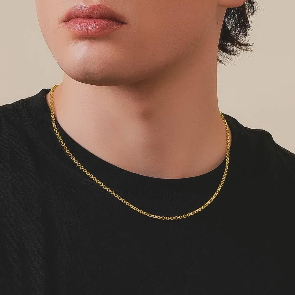 Diamond2Deal 24k Yellow Gold Polished and Satin 2.1mm Solid Rolo Chain Necklace 16" to 24" Chains 7.97 gram