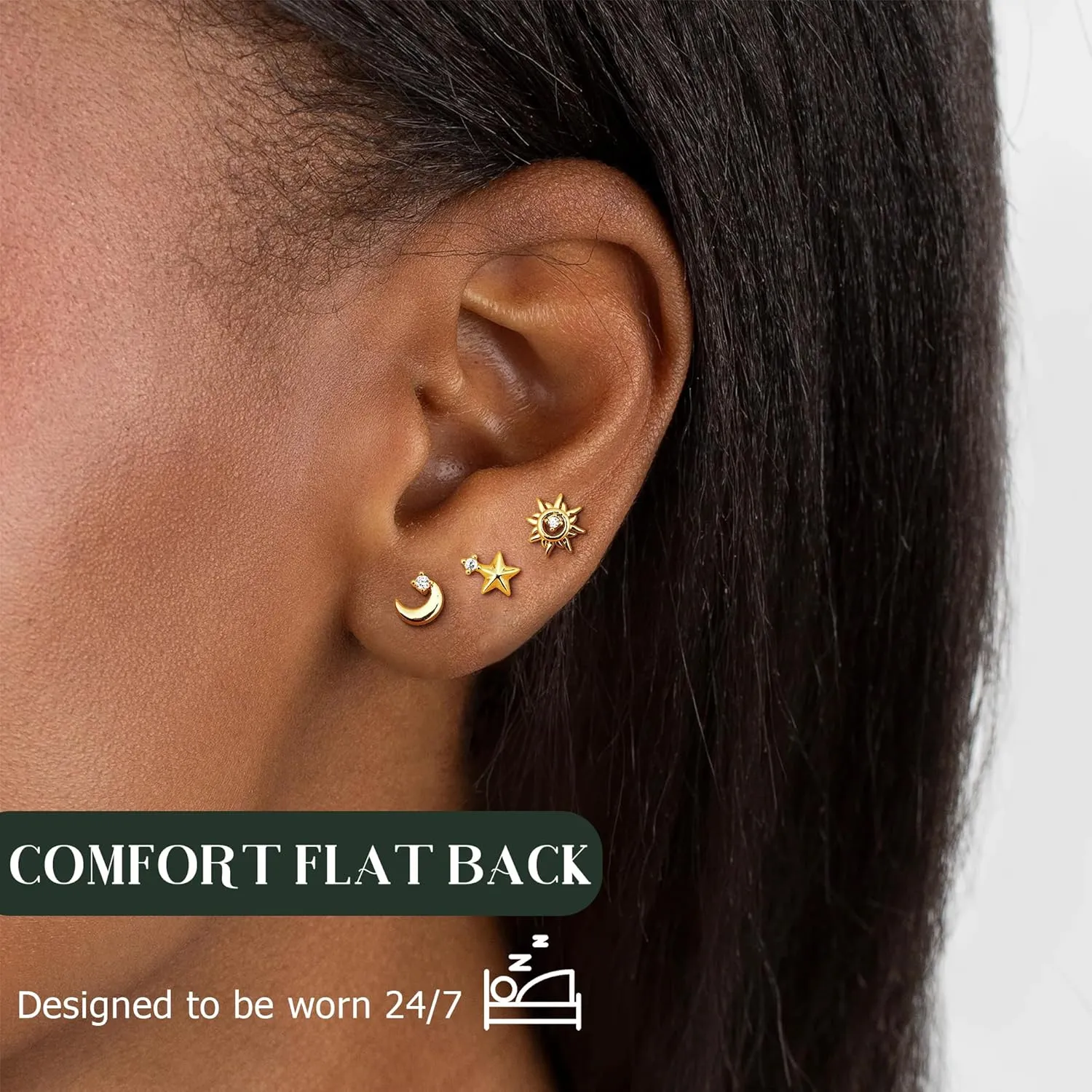 Dochais Flat Back Stud Earrings for Women and Men, Hypoallergenic 14k Gold Plated 925 Sterling Silver Post Stud Earrings Set, Gold and Silver Earrings with Screw for Sensitive Ears, Ideal for Helix, Tragus, and Cartilage Piercings