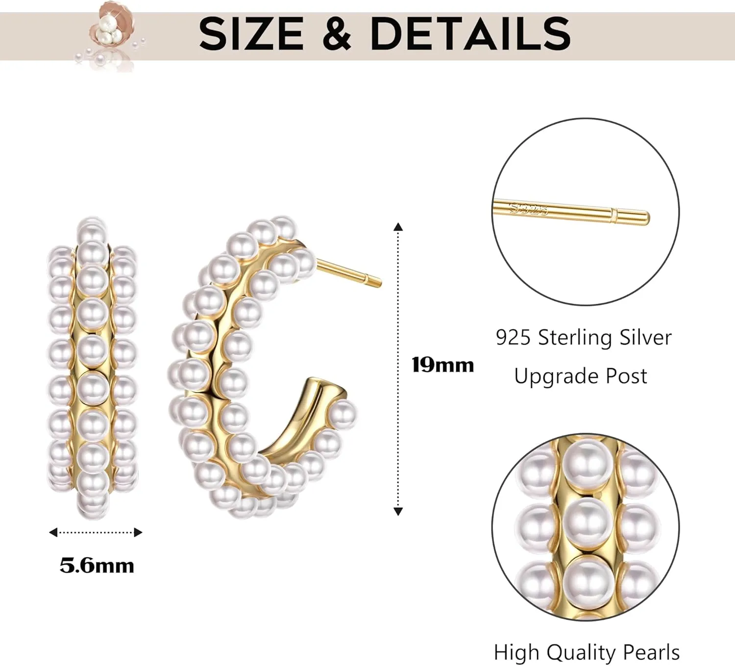 Dochais Pearl Hoop Earrings for Women, 14K Gold Plated Pearl Drop Earrings 925 Sterling Silver Gold Pearl Hoops Earrings Trendy Lightweight Hypoallergenic Pearl Earrings Jewelry
