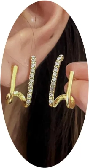 Double Hoop Earrings for Women CZ Trendy Minimalist Claw Hoop Huggie Earrings Faux Illusion Two hoop Ear Cuff Earrings for Women