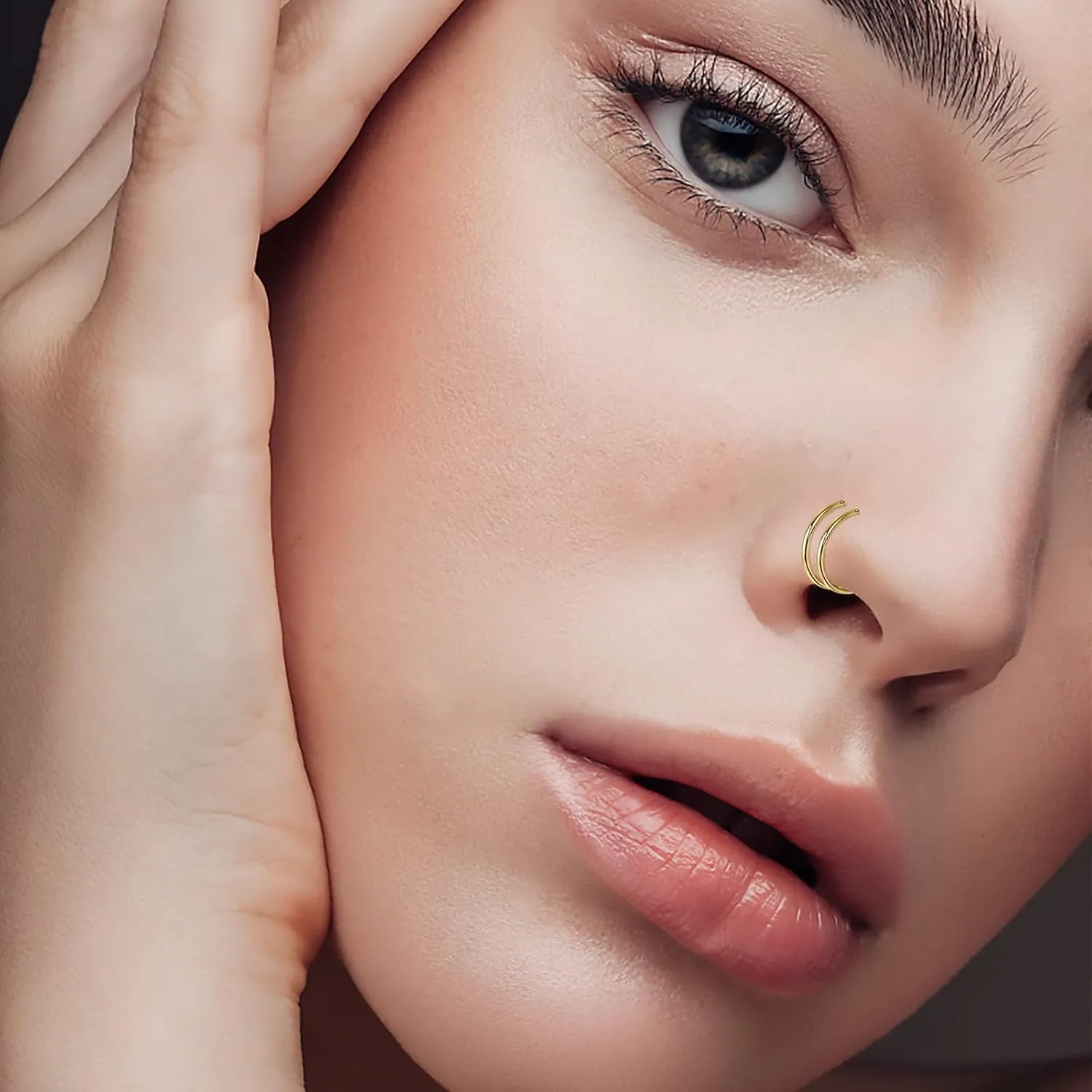 Double Hoop Nose Ring for Single Piercing 20G Surgical Steel Spiral Nose Rings Hoops Double Nose Ring for Women Men Nose Piercing Jewelry - 8 10mm - Silver Black Gold Rose Gold Rainbow