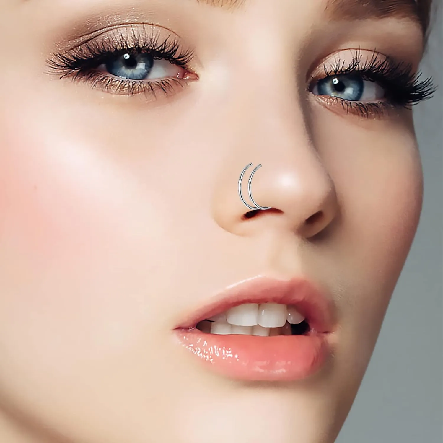 Double Hoop Nose Ring for Single Piercing 20G Surgical Steel Spiral Nose Rings Hoops Double Nose Ring for Women Men Nose Piercing Jewelry - 8 10mm - Silver Black Gold Rose Gold Rainbow