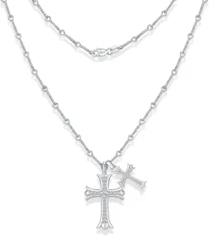 Double Moissanite Cross Necklace for Women or Men, Diamond Cross Necklace, 14K Gold Plated S925 Sterling Silver Cross Pendant Necklaces for Father's Day