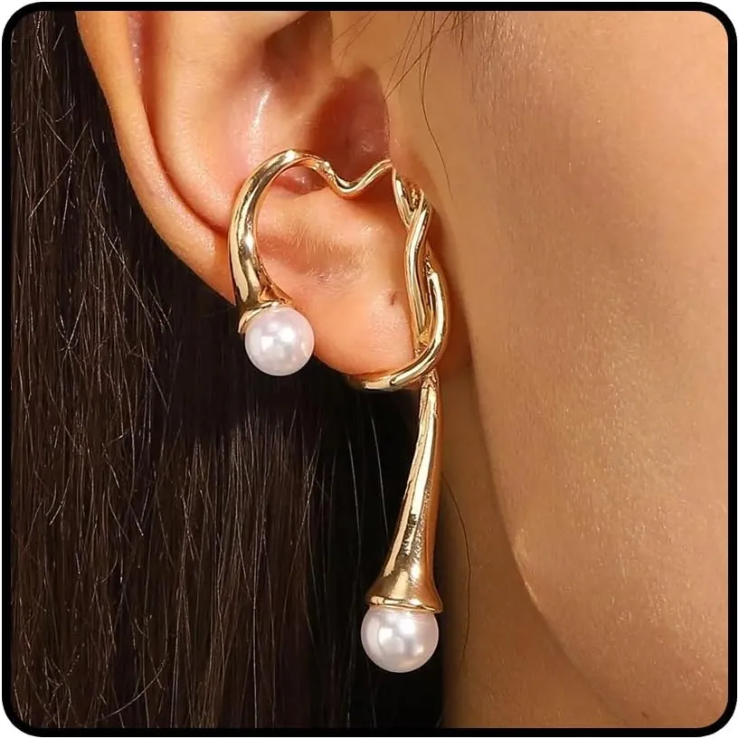 Double Pearl Ear Cuff Earrings for Women Pearl Clip on Earrings Irregular Cartilage Earrings No Piercing Pearl Ear Clip Trendy Jewelry Gift for Her