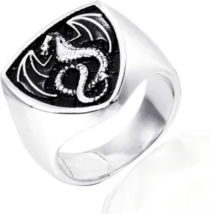 Dragon Ring For Men Viking Fire Amulet Style Biker Nordic Ethnic 316 Stainless Steel Heavy Metal Punk Ring Vintage Animal Style Dragon Dinosaur rings Helloween