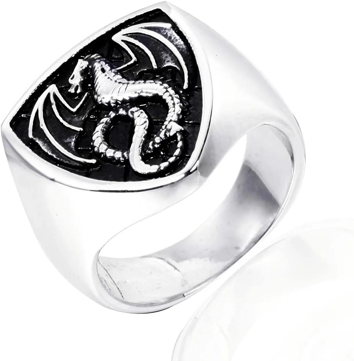 Dragon Ring For Men Viking Fire Amulet Style Biker Nordic Ethnic 316 Stainless Steel Heavy Metal Punk Ring Vintage Animal Style Dragon Dinosaur rings Helloween