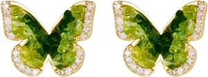 Dreamy Green Gradient Crystal Butterfly Studs Earrings Dainty Cute Hypoallergenic Animal Ear Studs Sparkling and Graceful Women's Jewelry