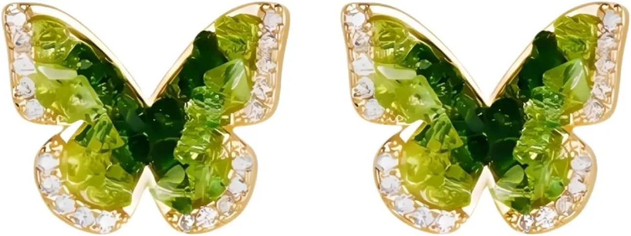 Dreamy Green Gradient Crystal Butterfly Studs Earrings Dainty Cute Hypoallergenic Animal Ear Studs Sparkling and Graceful Women's Jewelry