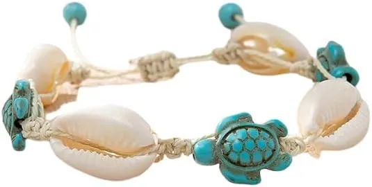Dreuyet Seashell Bracelet Anklet Choker Shell for Women Men Bohemian Handmade Adjustable Beach Shell Bracelet Creative Shell Turtle Starfish Cross Bracelet Bangles Beach Summer Statement Hawaii Beach Parties Jewelry