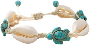 Dreuyet Seashell Bracelet Anklet Choker Shell for Women Men Bohemian Handmade Adjustable Beach Shell Bracelet Creative Shell Turtle Starfish Cross Bracelet Bangles Beach Summer Statement Hawaii Beach Parties Jewelry