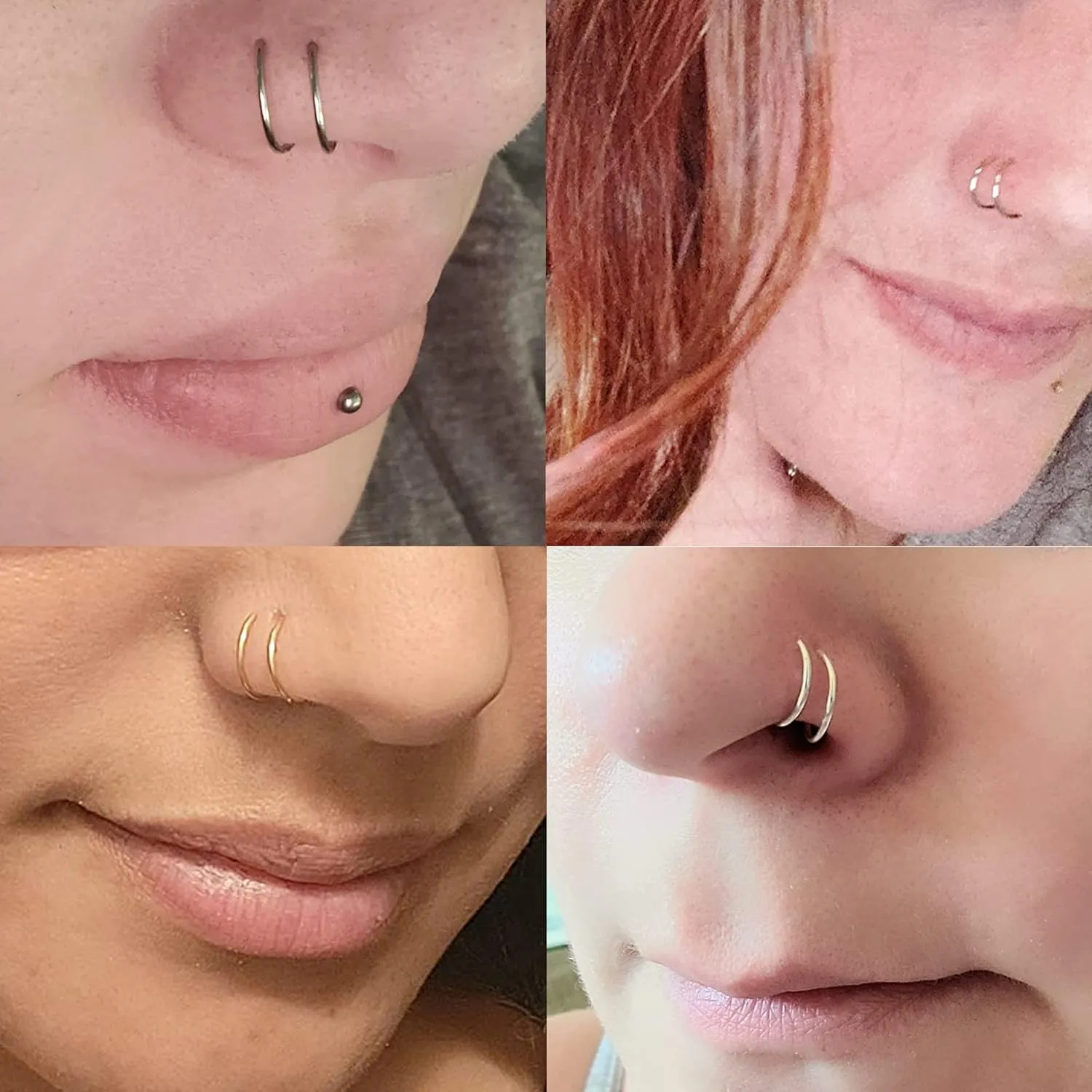 Drperfect Double Nose Ring for Single Piercing 6mm 8mm 10mm Spiral Nose Hoop Stainless Steel Twisted Hoop Nose Ring