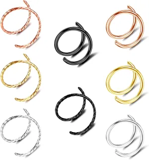 Drperfect Double Nose Ring for Single Piercing 6mm 8mm 10mm Spiral Nose Hoop Stainless Steel Twisted Hoop Nose Ring
