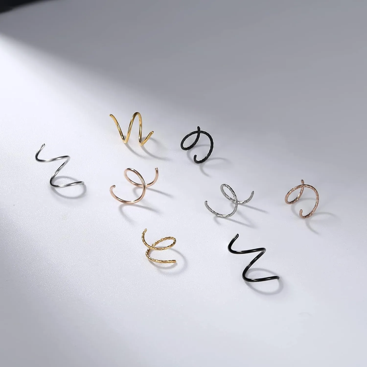 Drperfect Double Nose Ring for Single Piercing 6mm 8mm 10mm Spiral Nose Hoop Stainless Steel Twisted Hoop Nose Ring