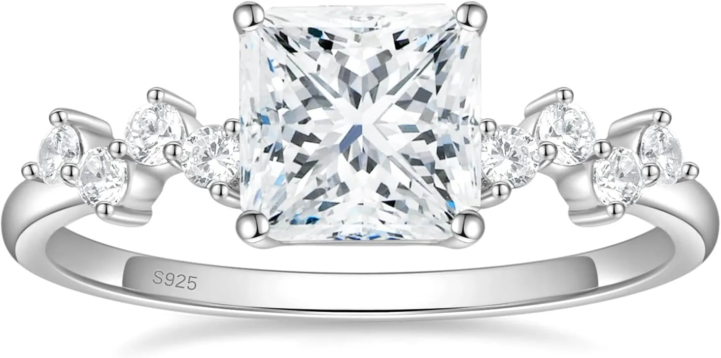 EAMTI 2.5CT Princess Cut 925 Sterling Silver Engagement Rings for Women Cubic Zirconia Wedding Bands Promise Rings for Her Size 4-10
