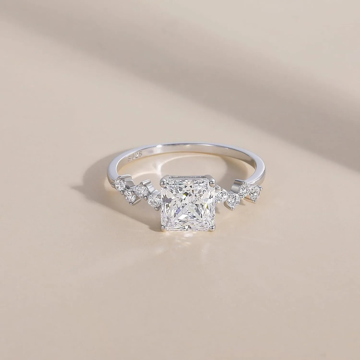 EAMTI 2.5CT Princess Cut 925 Sterling Silver Engagement Rings for Women Cubic Zirconia Wedding Bands Promise Rings for Her Size 4-10