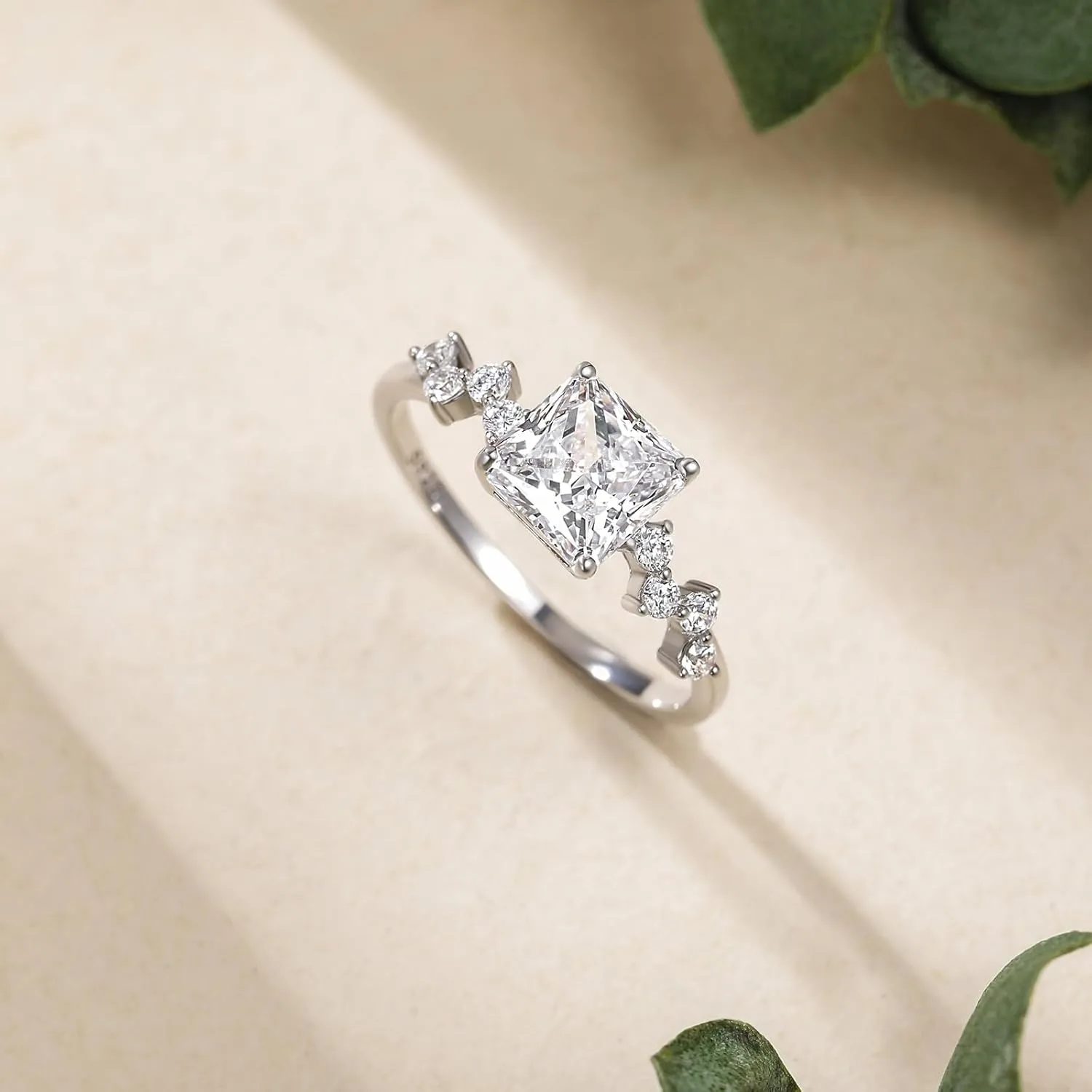 EAMTI 2.5CT Princess Cut 925 Sterling Silver Engagement Rings for Women Cubic Zirconia Wedding Bands Promise Rings for Her Size 4-10