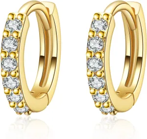 Ear Cuff for Women 14K Gold Plated Cubic Zirconia CZ Fake Hoop Earrings Adjustable Huggie Earring Non Piercing Gold Cuff Earrings Jewelry Gift (Clip On Cartilage Earrings for Women Girls)