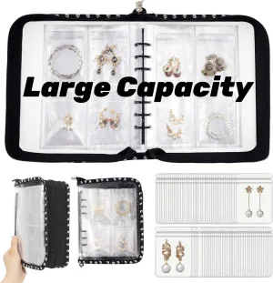 Earring Storage Book Organizer Travel Transparent Jewelry Storage Book for Necklace, Ring, Earring, Storage (Black Flowers, 80 Pcs Earring Pouches)