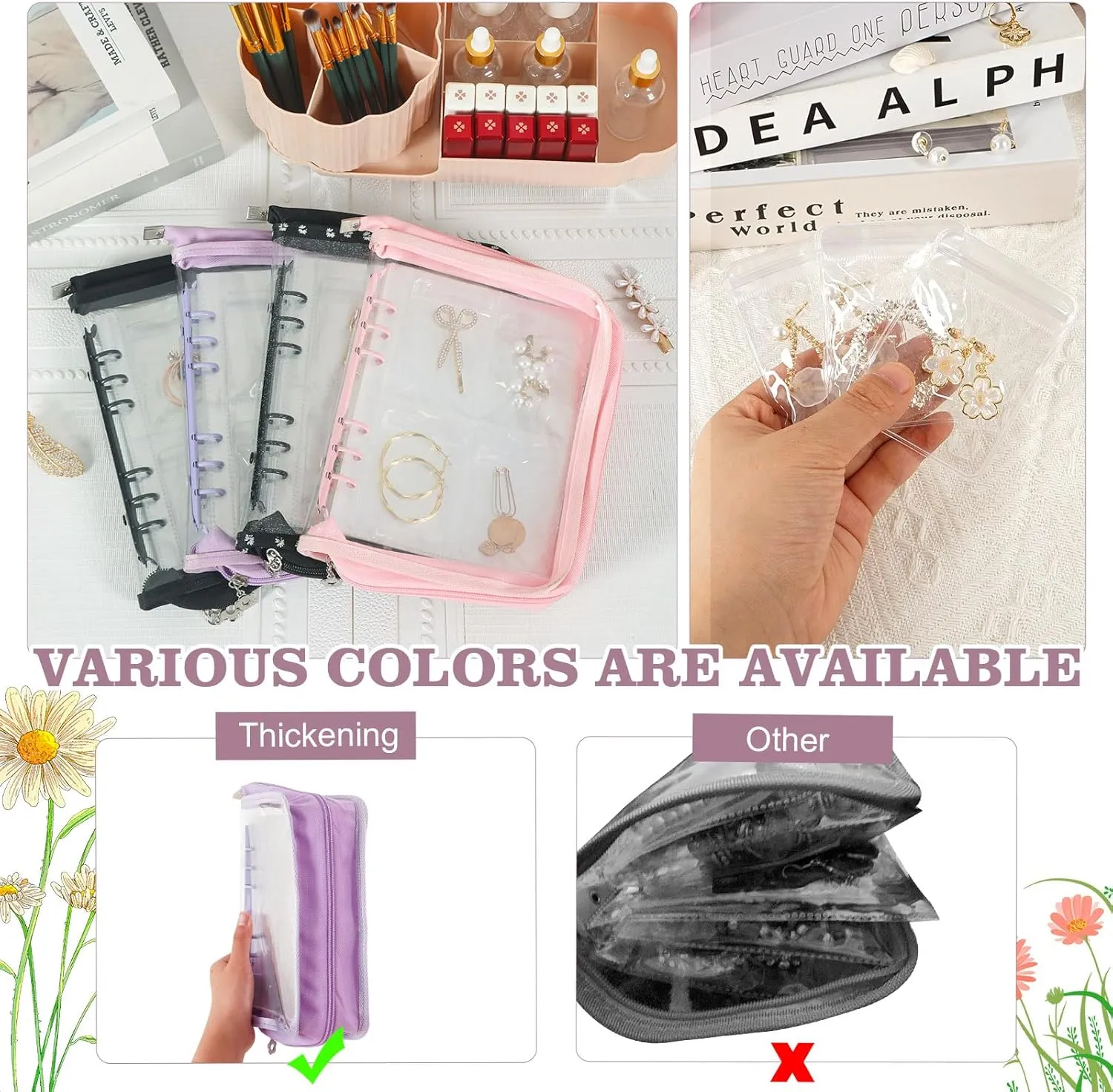 Earring Storage Book Travel Transparent Jewelry Organizer Book for Necklace, Ring, Earring, Storage (Purple, 80 Pcs Earring Pouches)