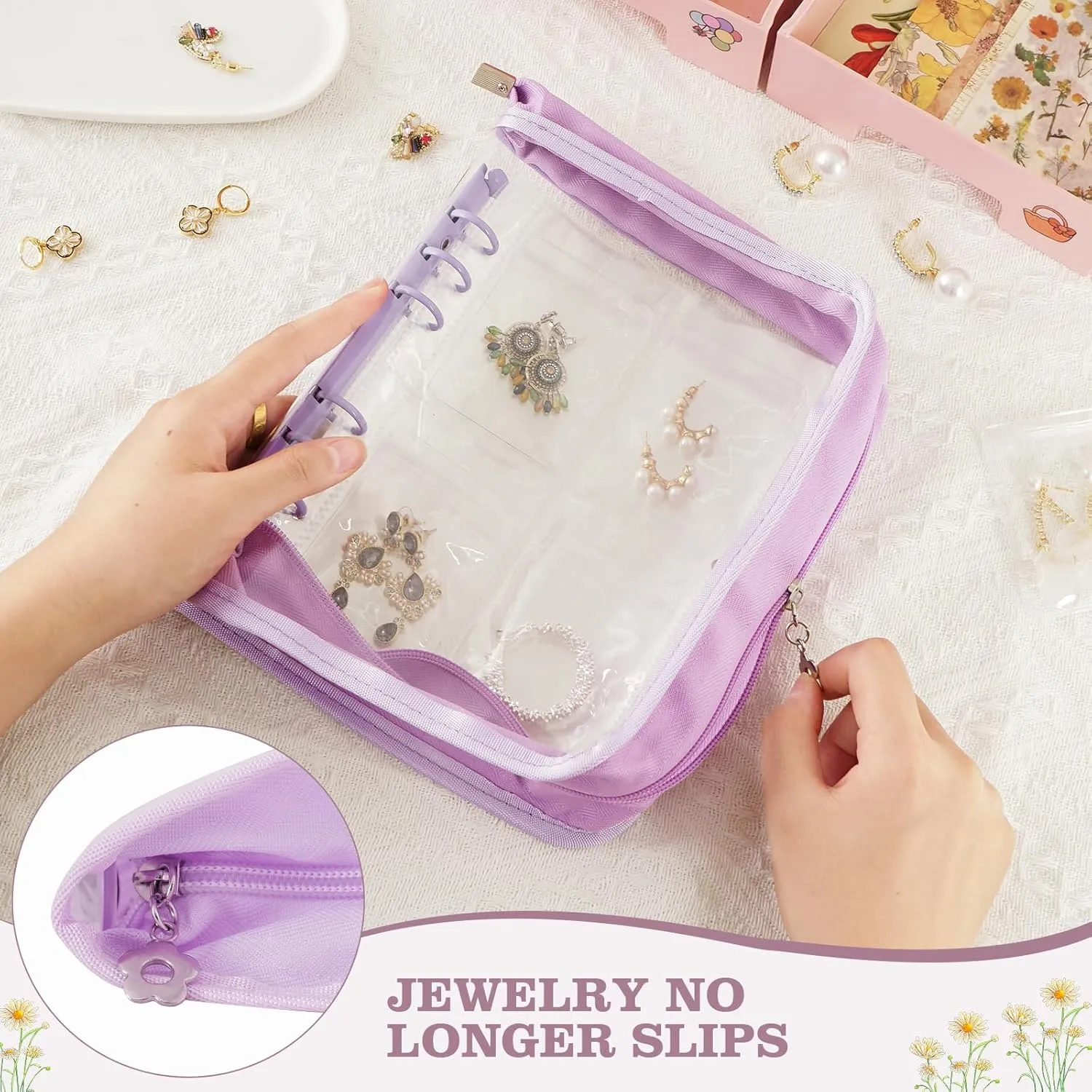 Earring Storage Book Travel Transparent Jewelry Organizer Book for Necklace, Ring, Earring, Storage (Purple, 80 Pcs Earring Pouches)