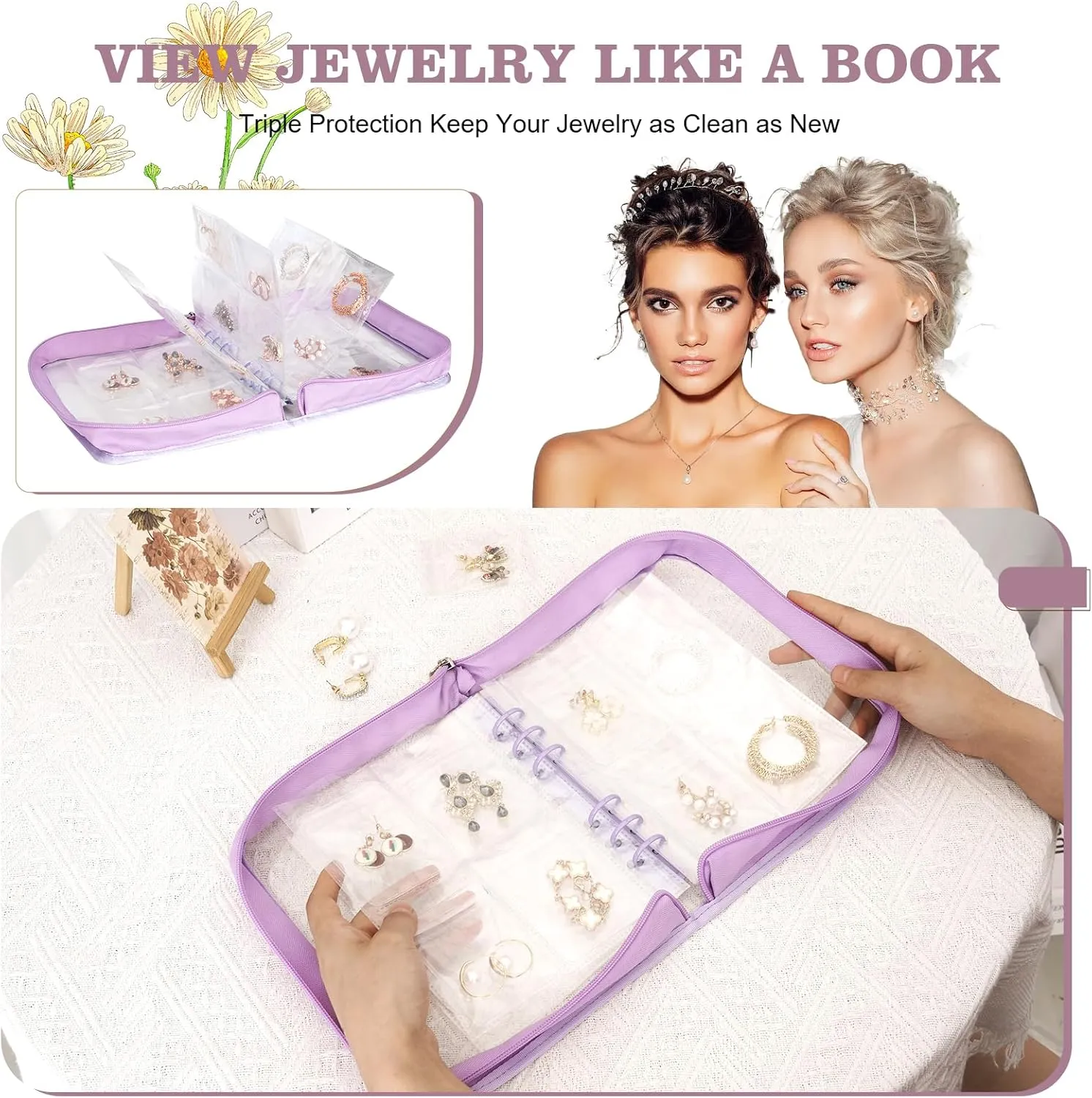 Earring Storage Book Travel Transparent Jewelry Organizer Book for Necklace, Ring, Earring, Storage (Purple, 80 Pcs Earring Pouches)