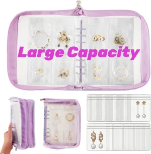 Earring Storage Book Travel Transparent Jewelry Organizer Book for Necklace, Ring, Earring, Storage (Purple, 80 Pcs Earring Pouches)