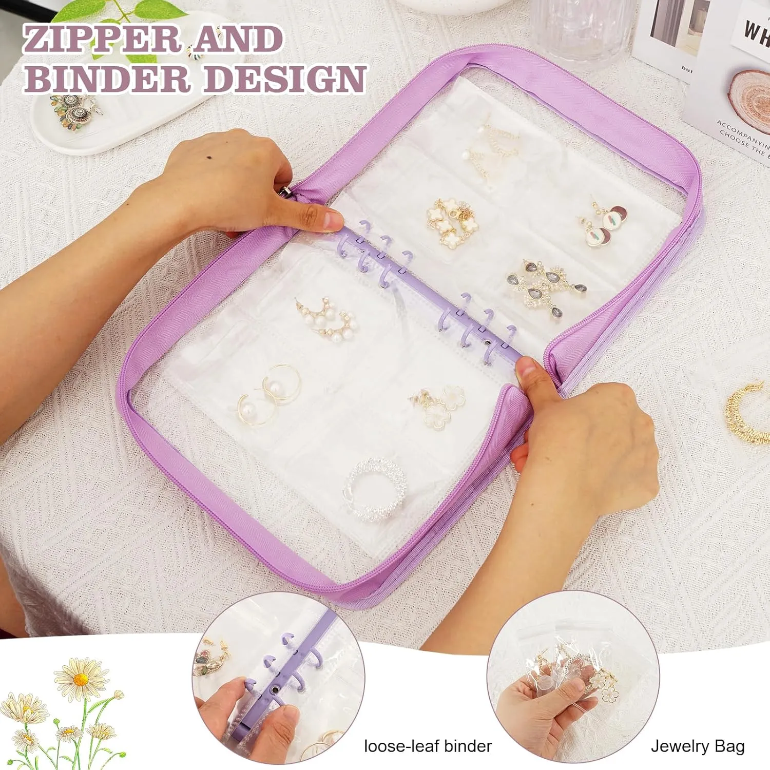 Earring Storage Book Travel Transparent Jewelry Organizer Book for Necklace, Ring, Earring, Storage (Purple, 80 Pcs Earring Pouches)