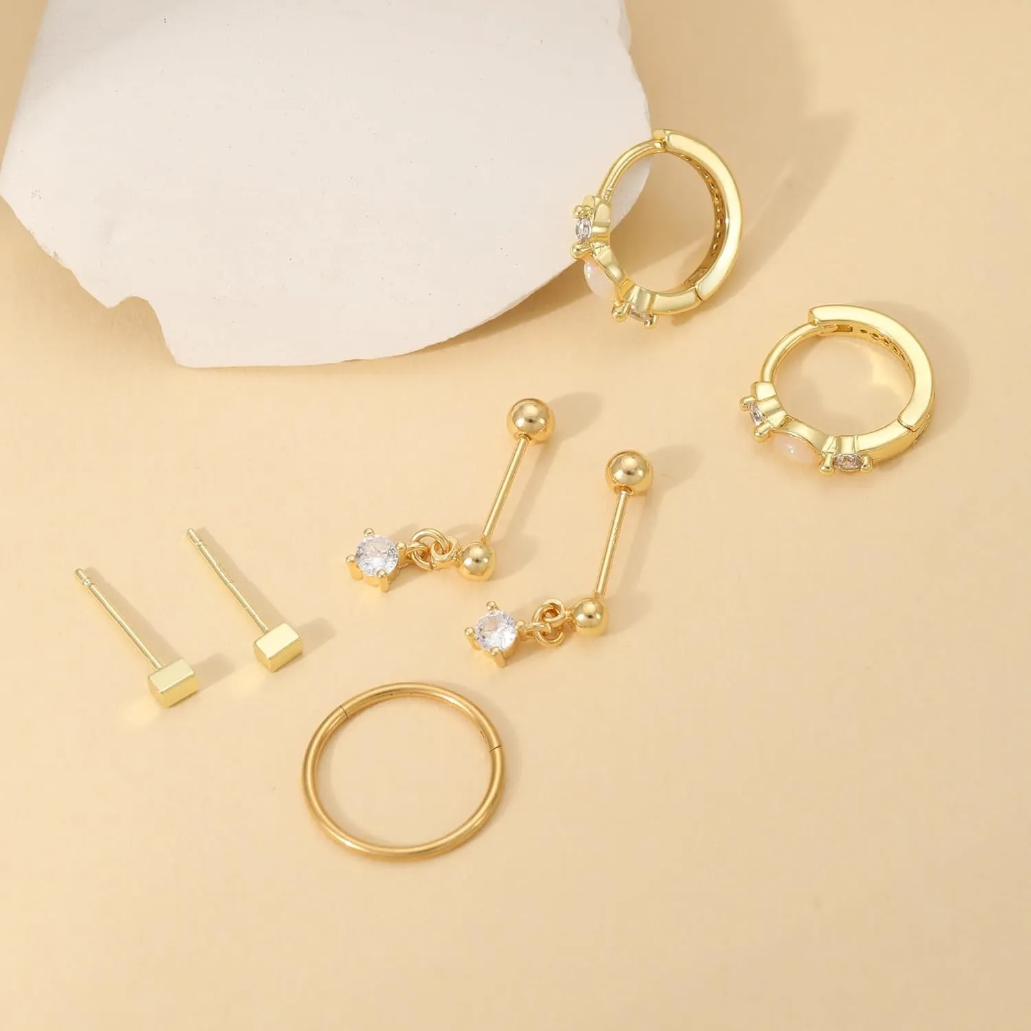 Earrings for Women, Gold Stud Earrings Hoop Diamond Floral Flower Opal Earring Studs for Women Trendy Huggie Cartilage Earring Christmas Birthday Gifts for Her Daughter Helix Piercing Jewelry