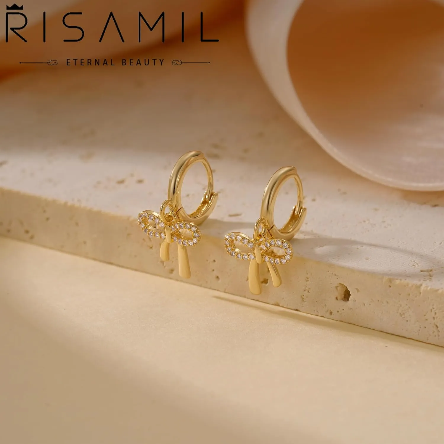 Earrings for Women Trendy Bow 14K Gold Plated/Silver Hoops Simple Twist Huggie Dainty Cubic Zirconia Jewelry