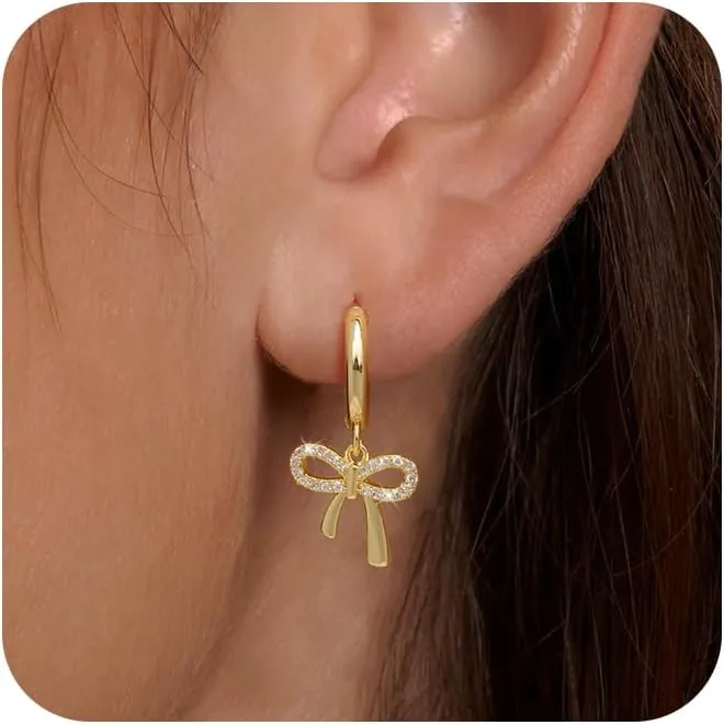 Earrings for Women Trendy Bow 14K Gold Plated/Silver Hoops Simple Twist Huggie Dainty Cubic Zirconia Jewelry