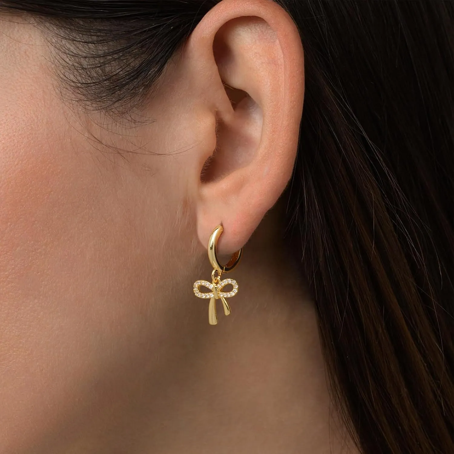 Earrings for Women Trendy Bow 14K Gold Plated/Silver Hoops Simple Twist Huggie Dainty Cubic Zirconia Jewelry