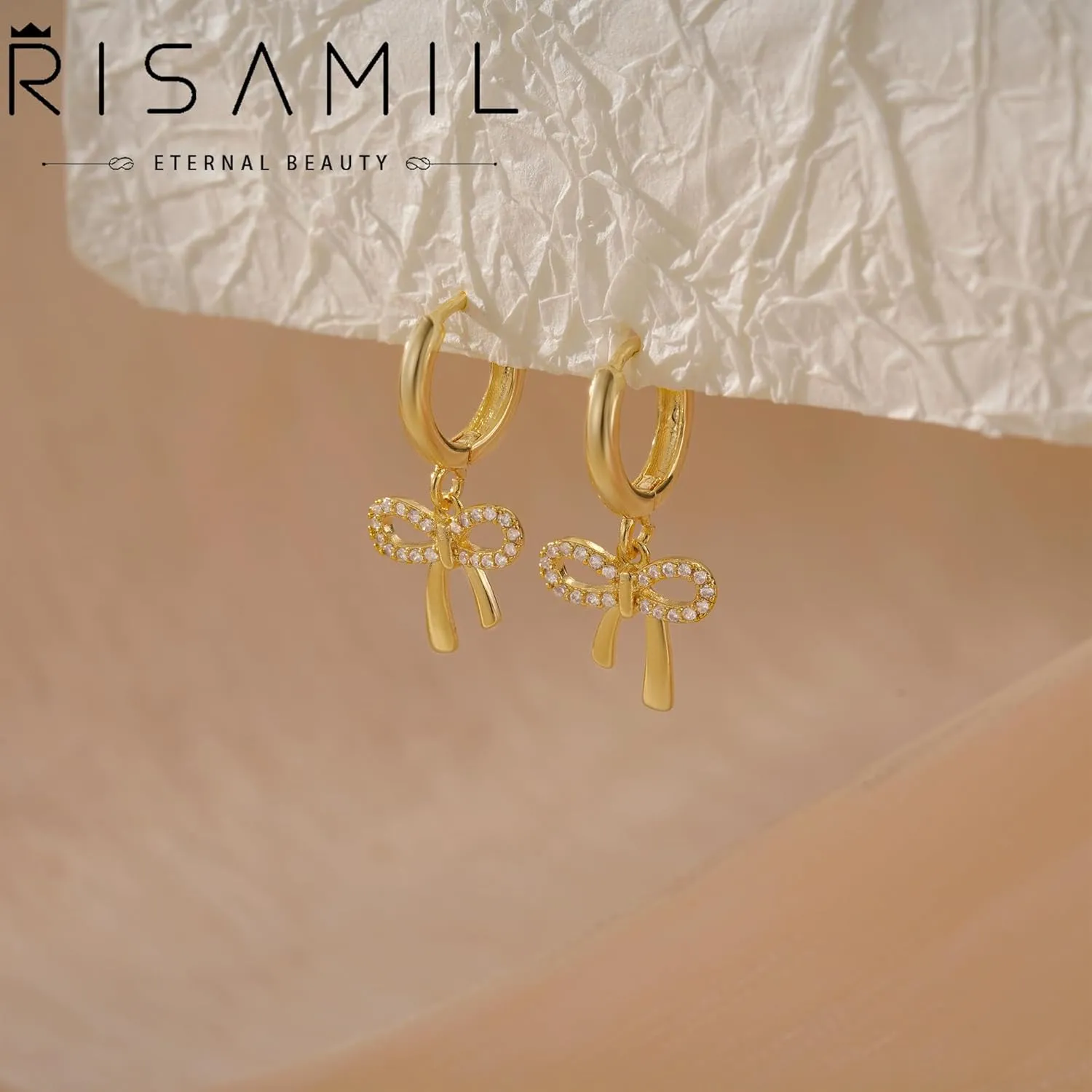 Earrings for Women Trendy Bow 14K Gold Plated/Silver Hoops Simple Twist Huggie Dainty Cubic Zirconia Jewelry