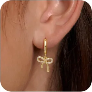 Earrings for Women Trendy Bow 14K Gold Plated/Silver Hoops Simple Twist Huggie Dainty Cubic Zirconia Jewelry